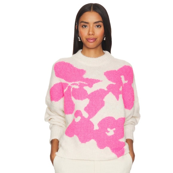 Essentiel Antwerp Garcon Sweater Cream Pink Floral Jacquard Knit Pullover‎ Sz M
